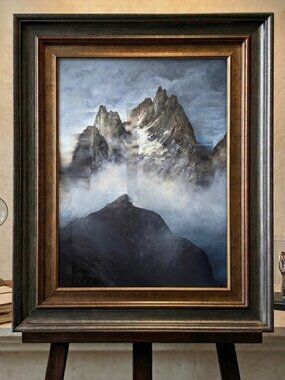 Moody Mountain Oil Painting Fine Art Print Landscape Wall Decor Moody Earthy